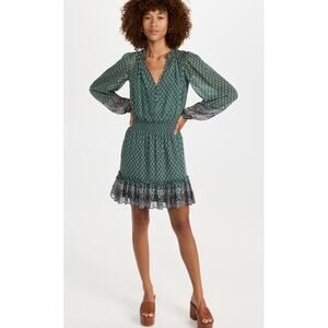 Veronica Beard Destiny Blouson Dress Seaglass Multi Smocked Waist Chiffon NEW